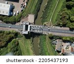 Small photo of Aerial view of Sutton Road Bridge. This is a steel box section counterbalance two lane road and pedestrian Bridge across the river Hull to the north of Kingston upon Hull. Built in 1939