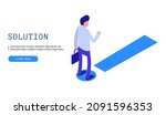 solution concept. man stands in ... | Shutterstock .eps vector #2091596353