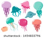 Set Of Sea Jellyfish. Vector...