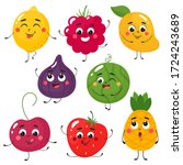 set of cute cartoon fruits.... | Shutterstock .eps vector #1724243689