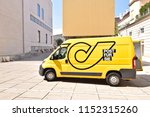 Small photo of VIENNA, AUSTRIA - AUGUST 8, 2018: An Austrian post car at Museumsquartier (MQ), an are with museums and exhibition halls in Vienna