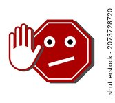 stop sign funny face with hand... | Shutterstock .eps vector #2073728720
