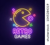 retro games neon sign  bright... | Shutterstock .eps vector #1045284319