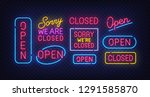 closed neon sign. open neon... | Shutterstock .eps vector #1291585870