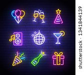 party icons set. party neon... | Shutterstock .eps vector #1341844139