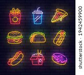 Fast Food Neon Icons. Food...