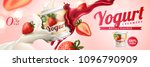 strawberry yogurt ads with milk ... | Shutterstock .eps vector #1096790909