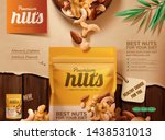 premium nuts ads on wooden... | Shutterstock .eps vector #1438531013
