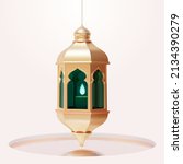 gold islamic fanous lantern... | Shutterstock .eps vector #2134390279