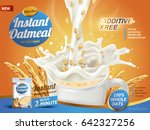 oatmeal ad  with milk pouring... | Shutterstock .eps vector #642327256