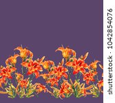 seamless pattern of lilies... | Shutterstock . vector #1042854076