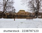 Snowy Prague Old Town with National Theatre, Czech Republic