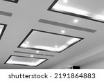 Office room ceiling with lighting. Ceiling with LED lamps in the office. interior decoration concept