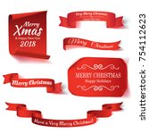 set of six red  merry christmas ... | Shutterstock .eps vector #754112623
