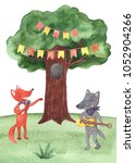 Watercolor Illustration Of Fox...