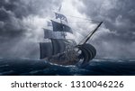  Pirate Ship On Stormy Sea 3d...