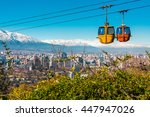 Cable car in San Cristobal hill, overlooking a panoramic view of Santiago de Chile  