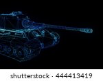 3d tank hologram wireframe in... | Shutterstock . vector #444413419