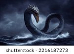 Giant sea serpent creature from folklore and mythology. Could be the monster the midgard serpent. The sea serpent lives in the deep and wild ocean according to myths from norse mythology. Concept