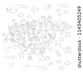 coloring page with animal map... | Shutterstock .eps vector #1145405249