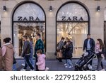 Small photo of Munich, Germany - 03.21.2023: a photo of Zaras store. Zara is a Spanish chain of clothing stores established in 1975. The chain is owned of Inditex that owns Massimo Dutti and Bershka.