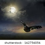 Owl In The Night Sky. Against...