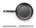 Black frying pan top view. Isolated on white, clipping path included
