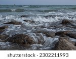 Rocky ocean coast and big waves