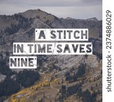Small photo of 'A stitch in a time saves nine'. A idiom, Poster.