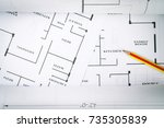 top view of architect drawing... | Shutterstock . vector #735305839