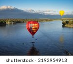 Hot air balloons over Lake Burley Griffin, Canberra, Australia