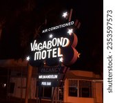 Small photo of Miami, Florida, United States, august 28th 2023. Vagabond motel on Biscayne Blvd at night in Miami Florida.