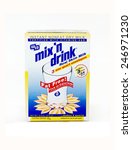 Small photo of WEST PALM BEACH, FLORIDA - January 25, 2015: Nice Image of Mix 'N Drink powdered milk by Saco Foods, founded by Bartel Sanna in 1973. The blue and white box has red and yellow accents.
