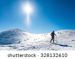 Winter sport for one background, Skialpinist on snowy mountains