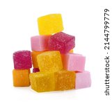 Small photo of Macro photo of multi-colored marmalade jelly candy\'s. The sweetness of jelly candy. Different marmalade colorful fruit jelly sugar candies.