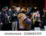 Small photo of New York, NY, USA - February 20, 2023: Musicians of AFM local 802 Union protesting unfair labor condition, joined by other union representatives