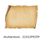 Old mediaeval paper sheet. Horizontal parchment scroll isolated on white background
