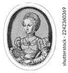 Half-length portrait to the left of Mary I Stuart, Queen of Scots in an oval with her name and title in Latin. Copy after the print from the series: portraits of rulers.