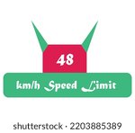 48 kmh speed limit sign label...