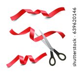set of red ribbons and scissors ... | Shutterstock .eps vector #639620146