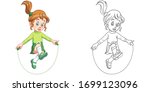cute girl jumping with skipping ... | Shutterstock .eps vector #1699123096