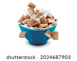 Breakfast cereals isolated on white background with clipping path. Cornflakes in milk. Glass bowls with toasted cereal breakfasts. 
Vanilla, chocolate, fruit flakes.
