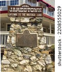 Small photo of Jamestown, California, USA- September 3, 2015: Stone and metal monument to the Mark Twain Bret Harte Trail in Jamestown, Gateway to the Mother Lode, California