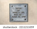 Metal plaque marking the Siege of Ninety Six May 22- June 18, 1781