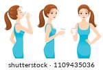 woman drinking milk for health. ... | Shutterstock .eps vector #1109435036