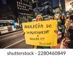 Small photo of Sao Paulo SP Brazil May 9 2016 Demonstrators protest on Avenida Paulista this Monday (9) against the attempt to undermine the impeachment.