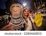 Small photo of Sao Paulo SP Brazil May 9 2016 Demonstrators protest on Avenida Paulista this Monday (9) against the attempt to undermine the impeachment.