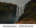 Skógafoss Iceland scenic waterfall falling from the mountain