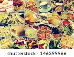 mosaic with pictures of different meals and dishes, shot by myself, simulating a wall of snapshots uploaded to social networking services