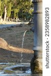 Small photo of Via Appia Antica, Rome, Italy - September 1, 2023 - Fresh water flows from the old fountain to alleviate the high temperatures caused by climate change in the city of Rome
